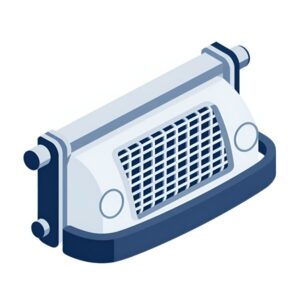 Изометрическая иллюстрация процесса ремонта решетки радиатора в сервисе Бампер 1963 по восстановлению бамперов иномарок