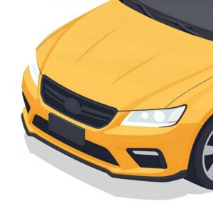 Изометрическая иллюстрация процесса нанесения защитной пленки PPF на передний бампер иномарки в Бампер 1963